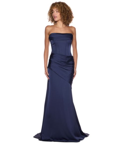 Женские платья B Darlin Juniors' Strapless Cowl Neck Long Gown, цвет: Тёмно-синий