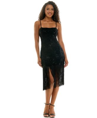 Women's Square Neck Floral Beaded Fringe Dress