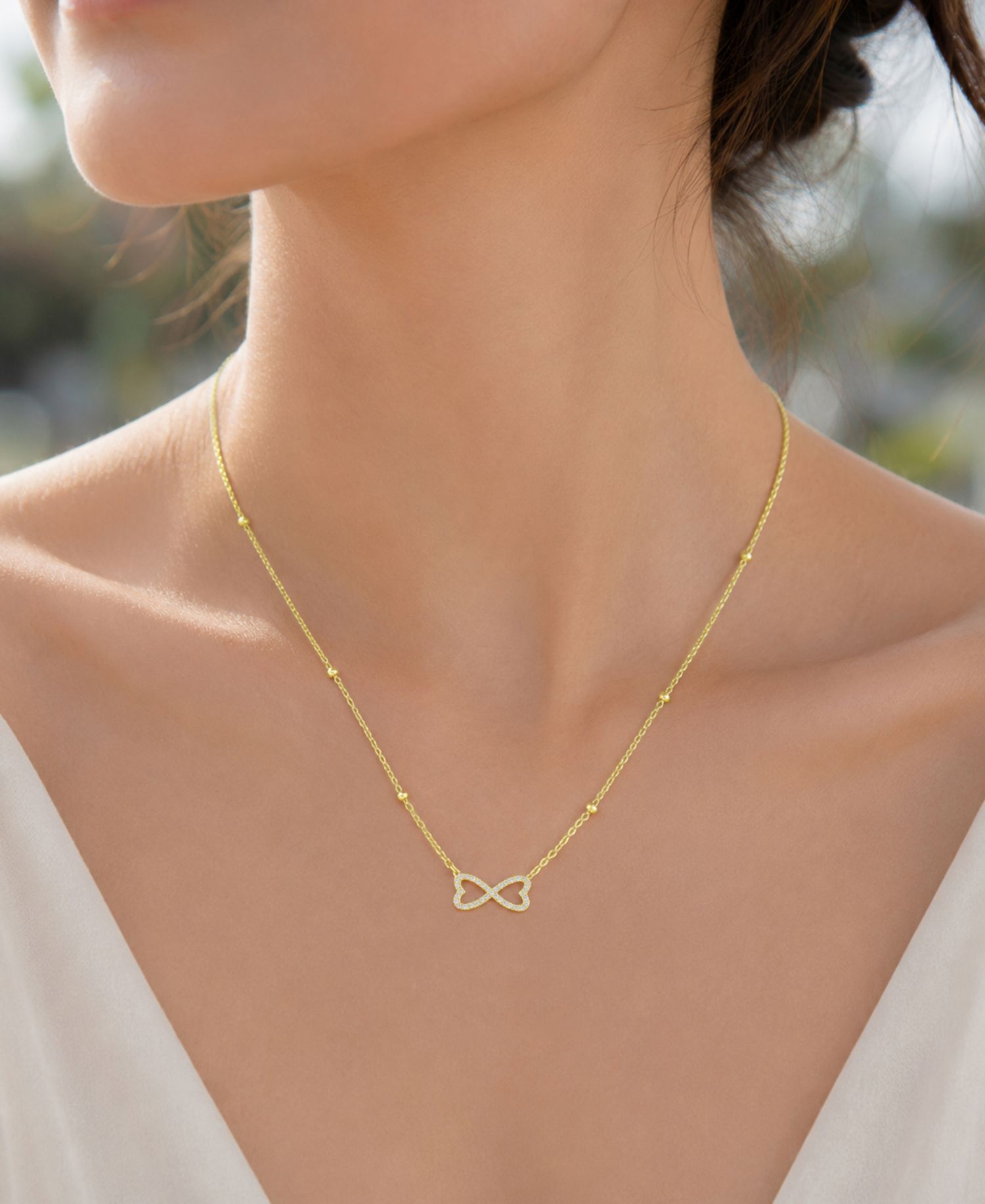 14k Gold-Plated Heart Infinity Bead Necklace