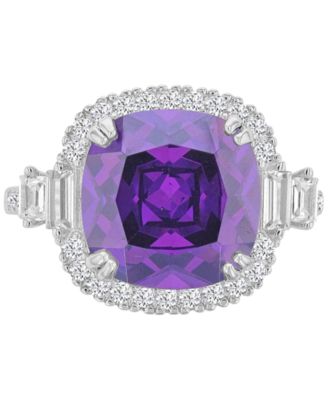 Amethyst Cubic Zirconia Cushion Cut Halo Bridal Ring