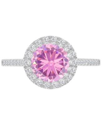 Silver-Plated Pink Round Classic Bridal Ring