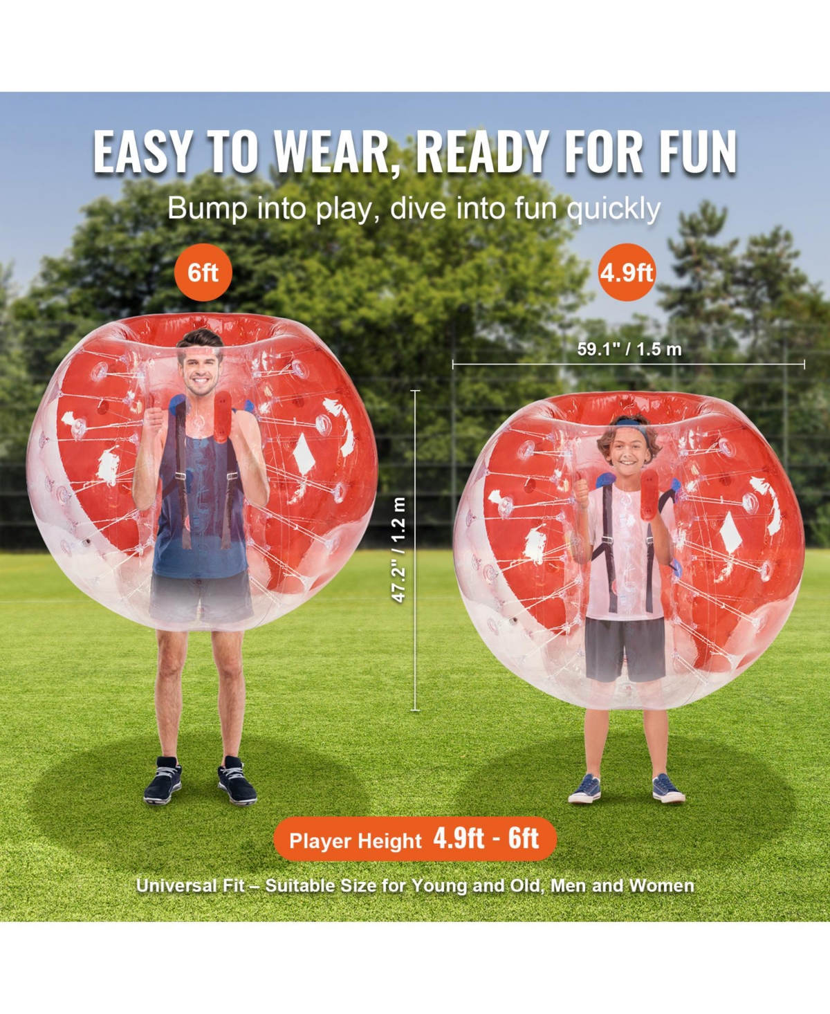 Vevor Inflatable Bumper Ball 1-Pack 5FT/1.5M Pvc Sumo Zorb Ball for Teen and Adult