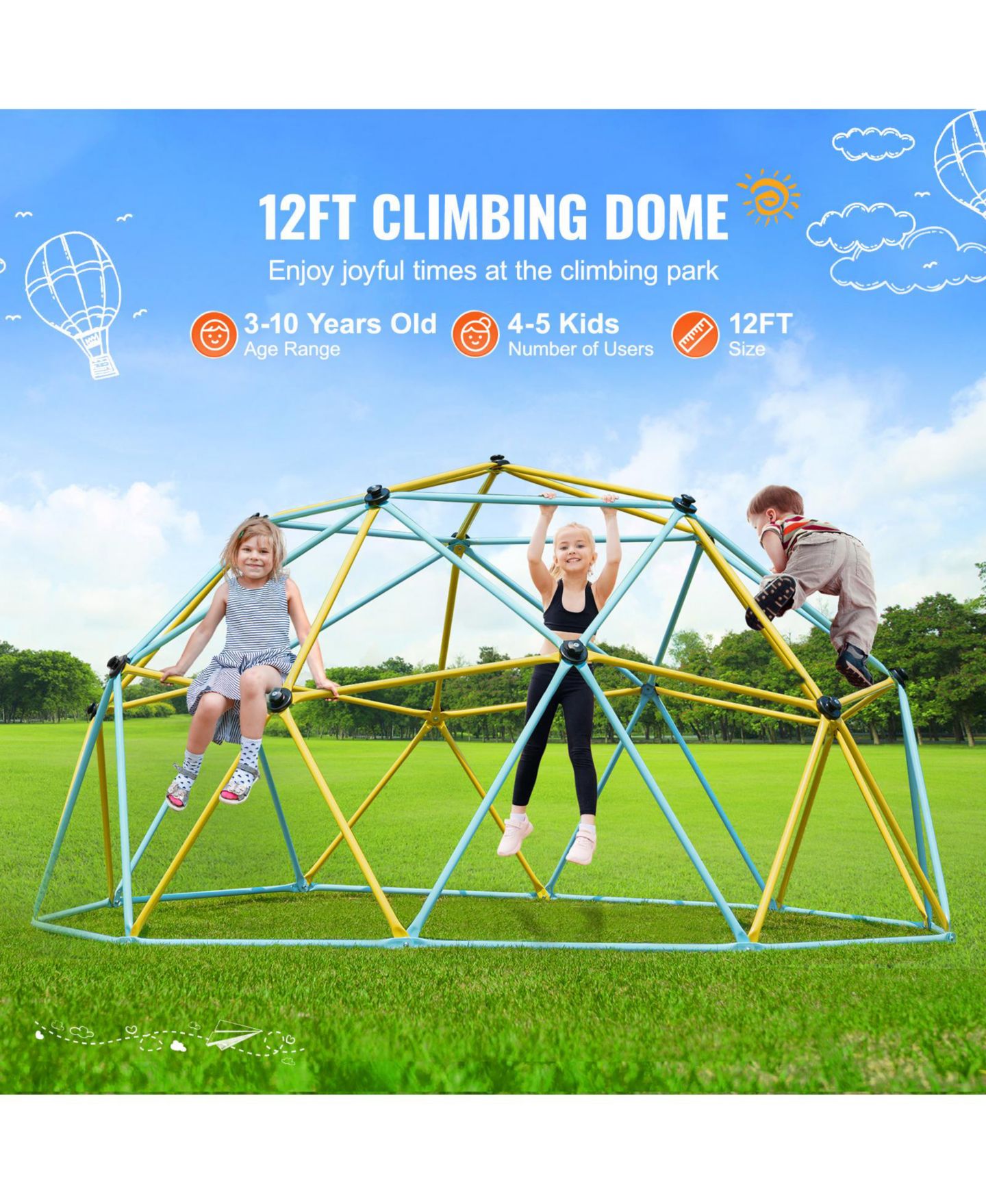 Детская игрушка VEVOR 12FT Geometric Dome Climber Galvanized Steel Climbing Dome, Ages 3-10 — фото 2