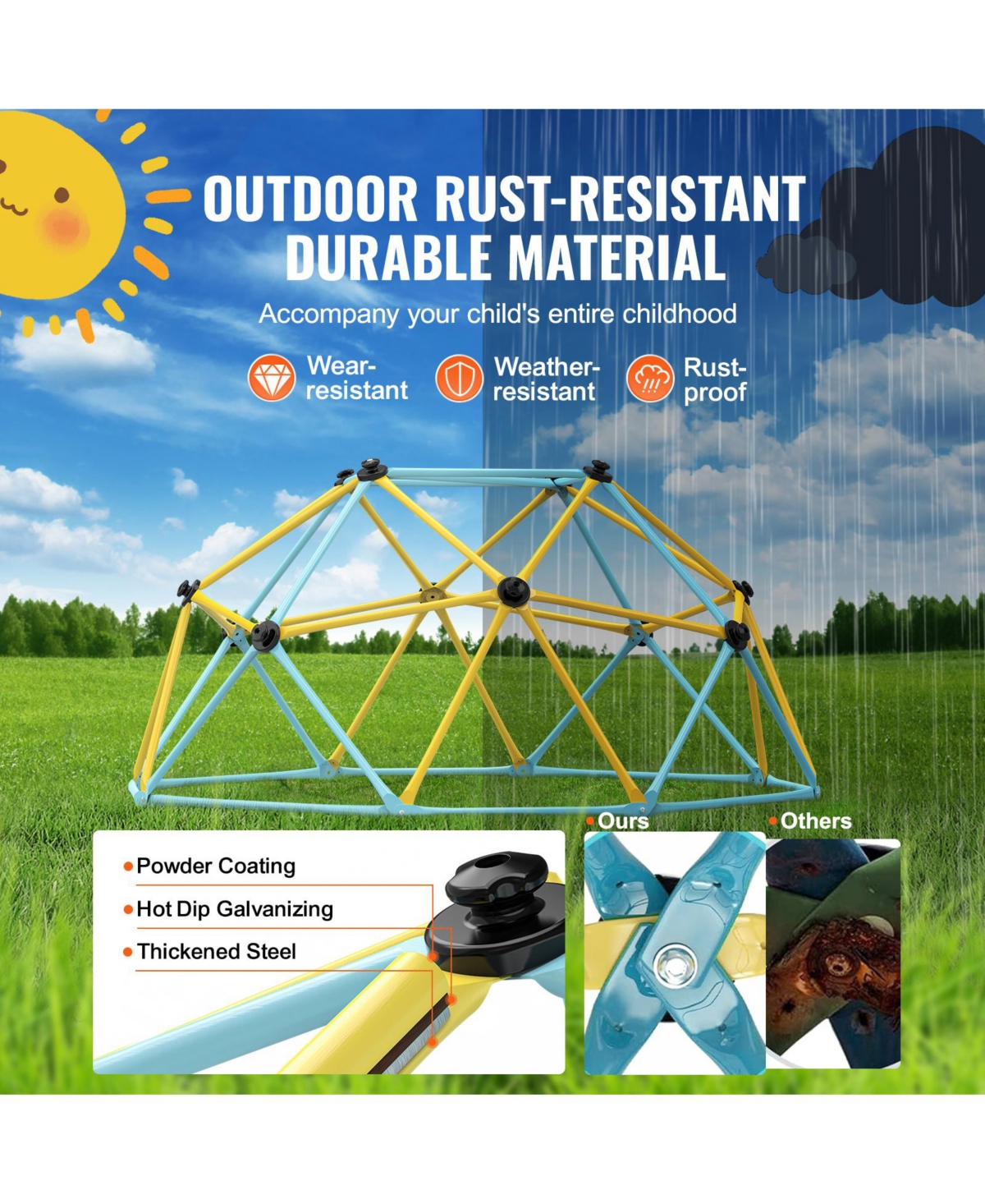 Vevor Climbing Dome 6FT Geometric Dome Climber Jungle Gym for Kids 3-9 Years