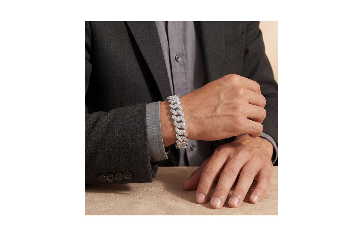 Dazzling Men's White Gold Plated Chic CZ Pave Chain Bracelet