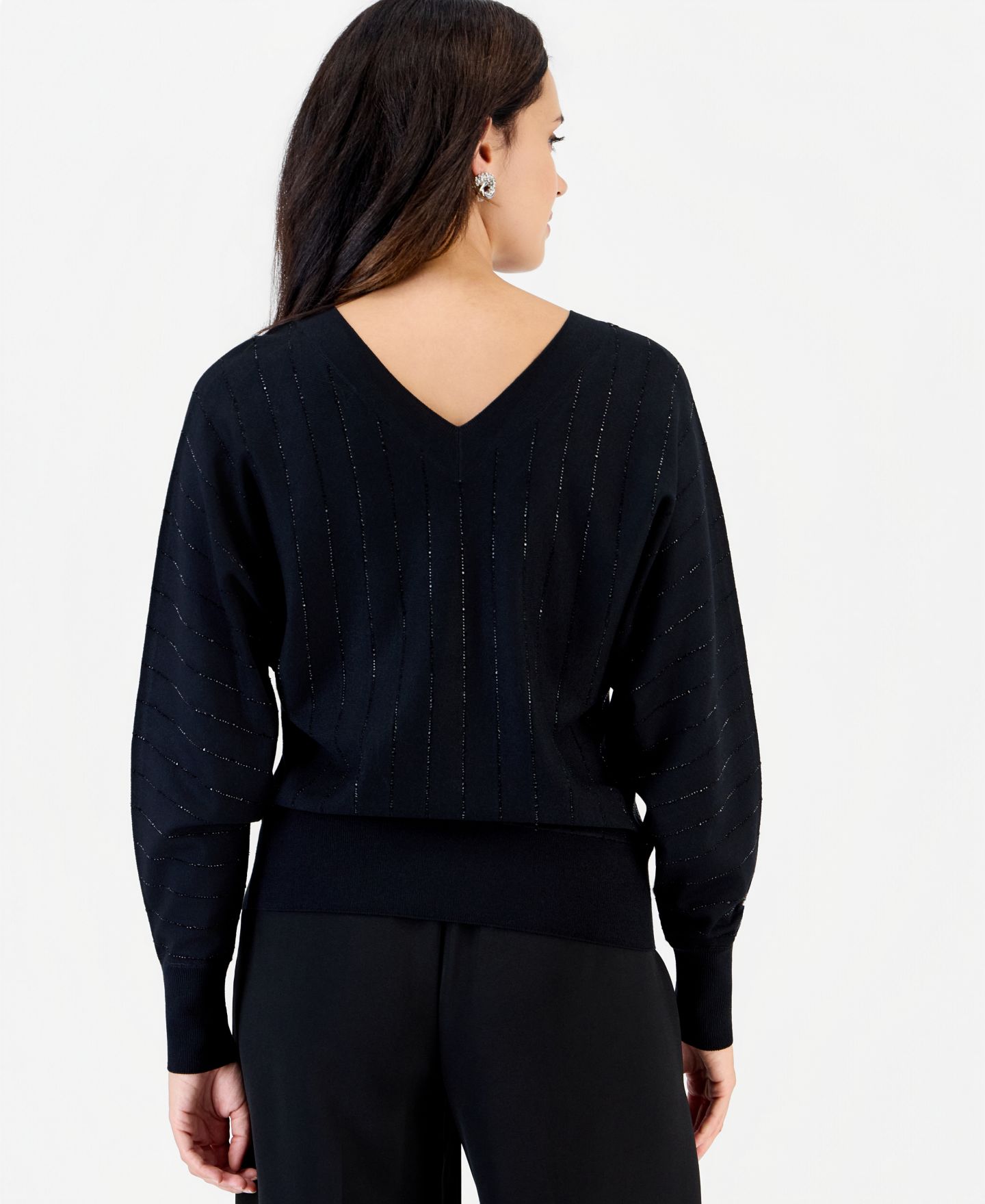 Женский свитер I.N.C. International Concepts Petite Dolman-Sleeve V-Neck, цвет: Глубокий чёрный — фото 3