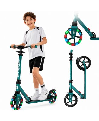 KS1 Foldable Kick Scooter with LED Light, 6+ Ages, 4 Adjustable Heights, 240 LBS Max Load, ABEC 9 Bearings