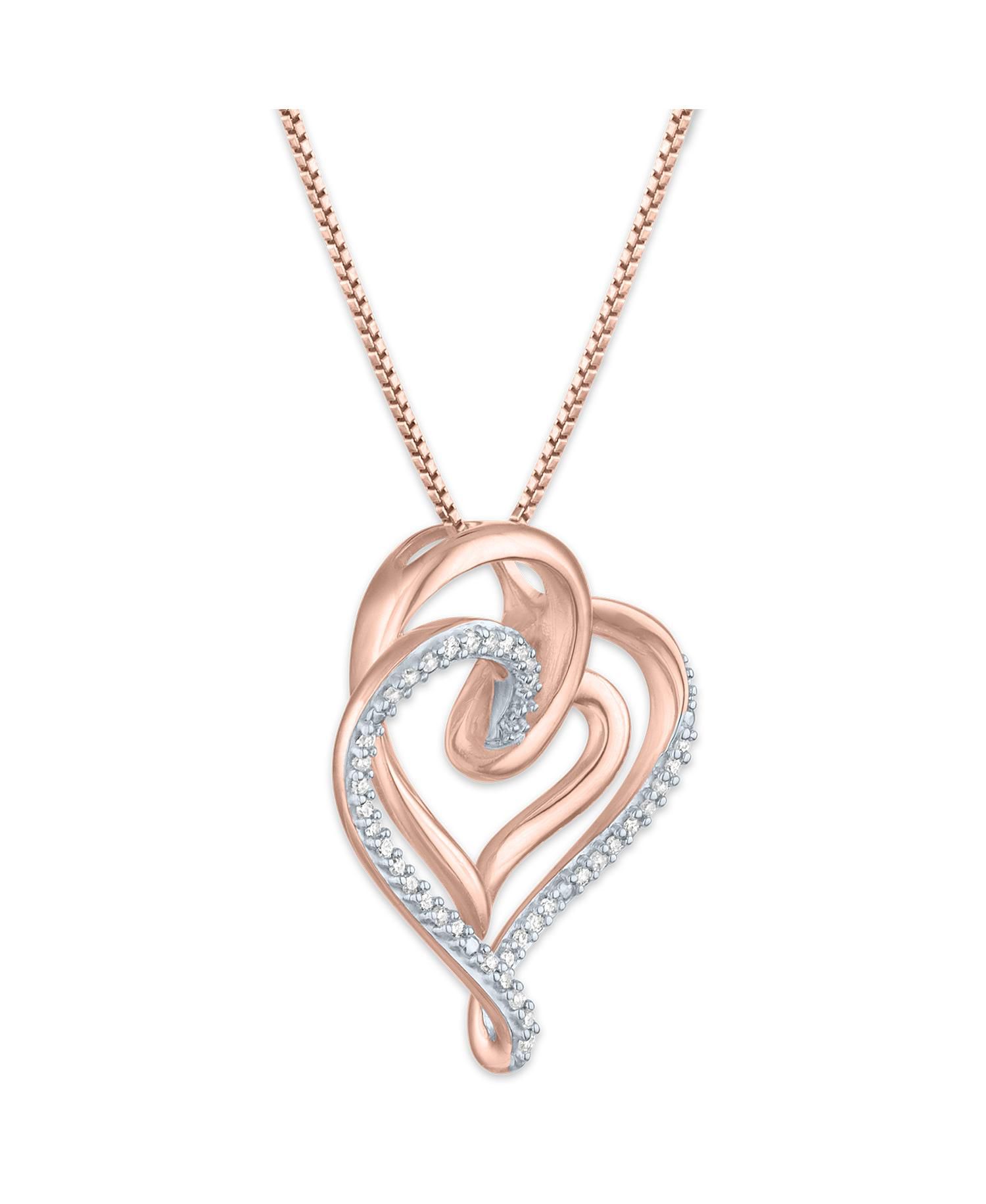 Diamond Intertwining Hearts 18" Pendant Necklace (1/10 ct. t.w.) in 14k Rose Gold-Plate