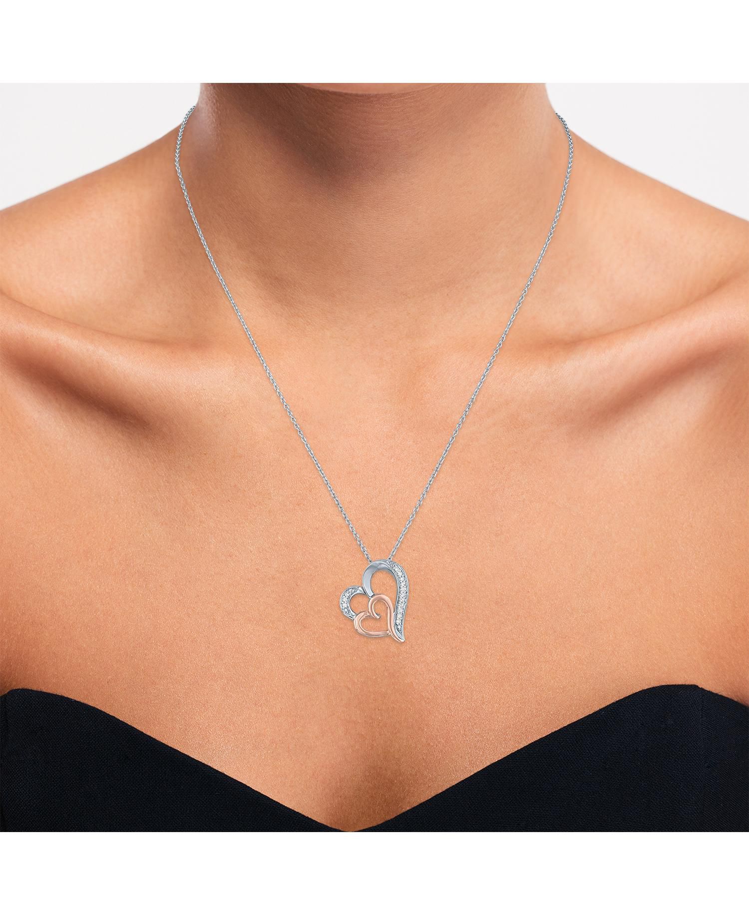 Diamond Double Heart Pendant Necklace in Sterling Silver and 14k Rose Gold (1/10 ct. t.w.)