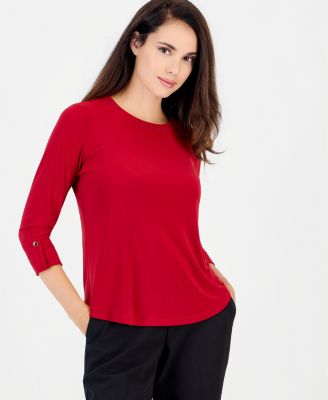 Petite 3/4 Sleeve Scoop Neck Heatset Stone Top