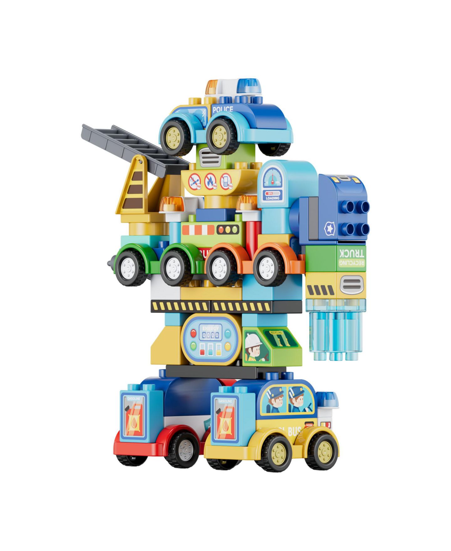 Детский конструктор Contixo TF1 2-in-1 Transforming Robot Building Set, 93-Piece Vehicle Construction Toy with City Scene Playset for Kids Ages 3+, цвет: Разноцветный — фото 4
