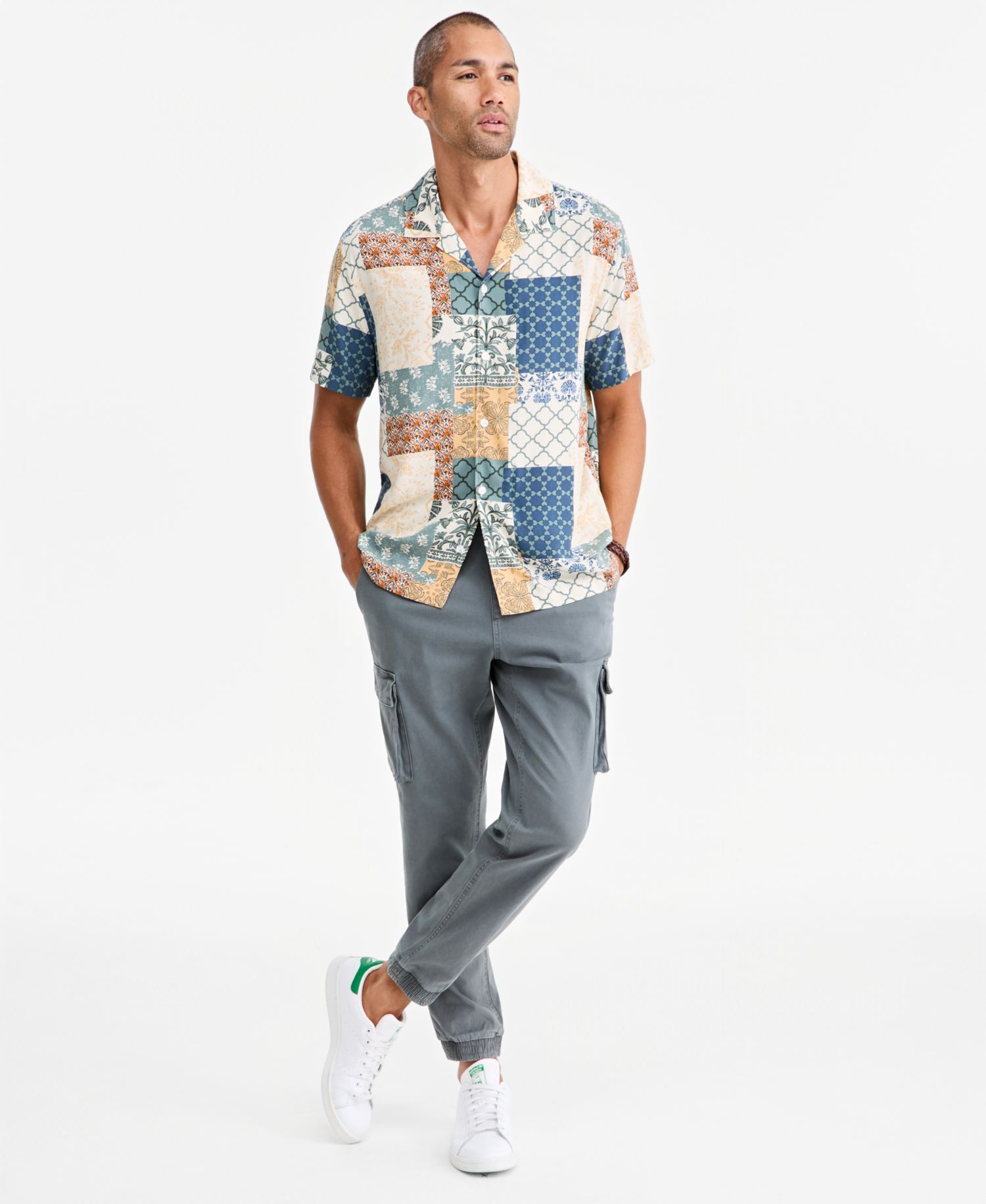 Men's Jones Patchwork-Print Camp Shirt