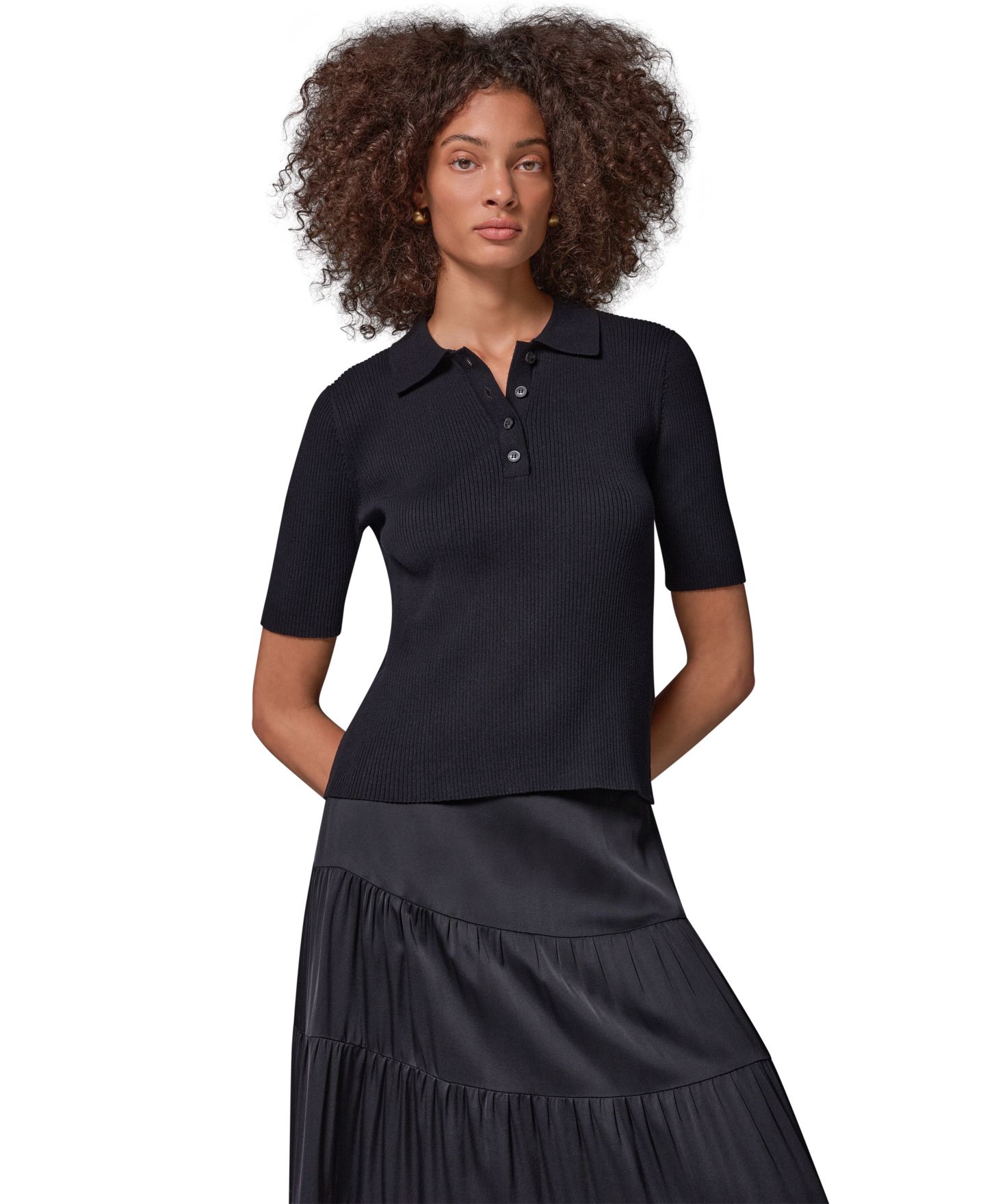 Женский свитер Donna Karan Weekend Elbow-Sleeve Ribbed Button-Front, цвет: Чёрный — фото 4