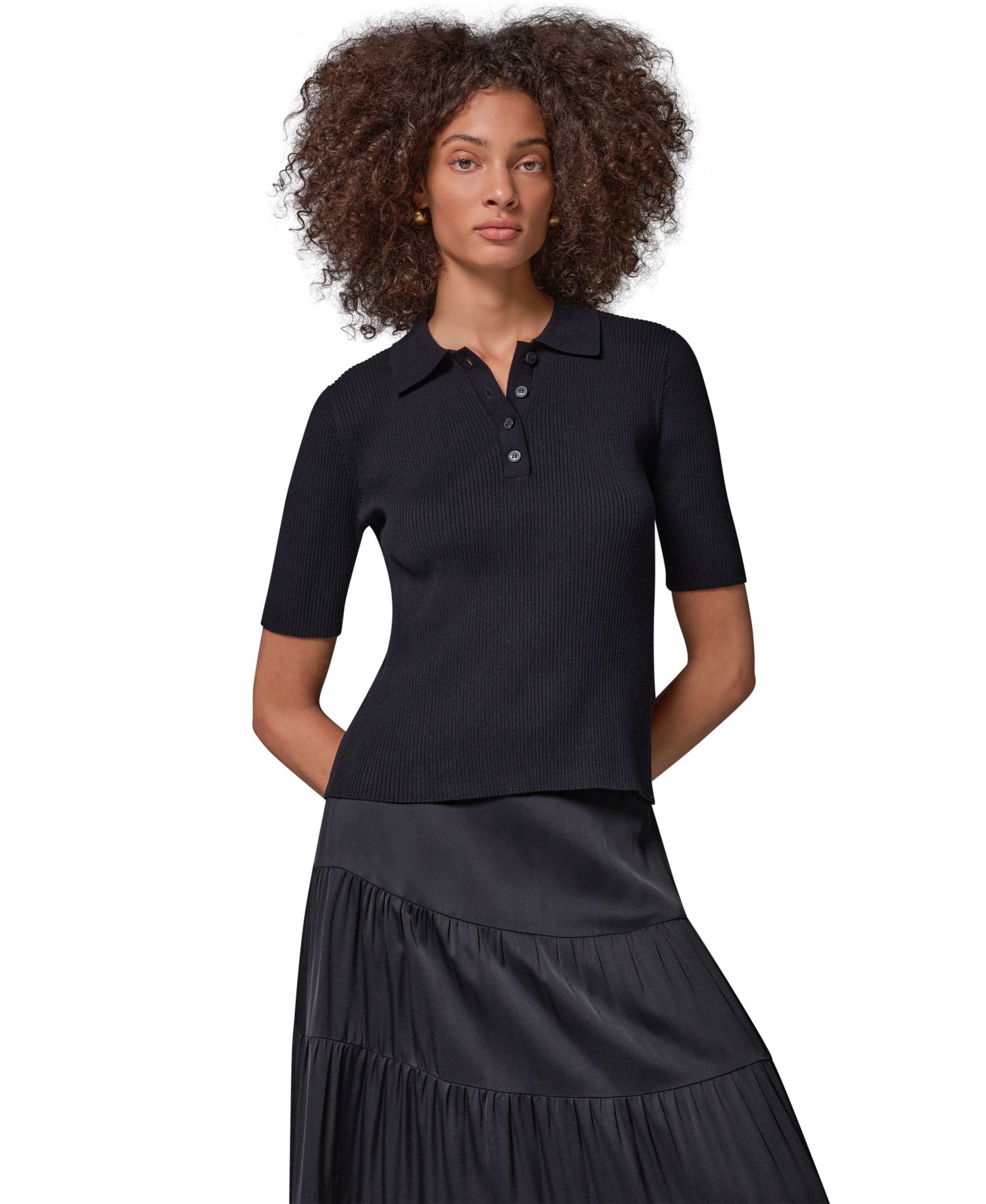 Women's Elbow-Sleeve Ribbed Button-Front Sweater