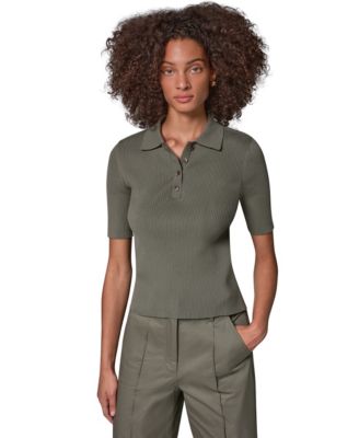 Women's Elbow-Sleeve Ribbed Button-Front Sweater
