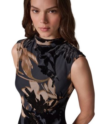 Women's Floral-Print Velvet Burnout A-Line Midi Dress thumbnail 3