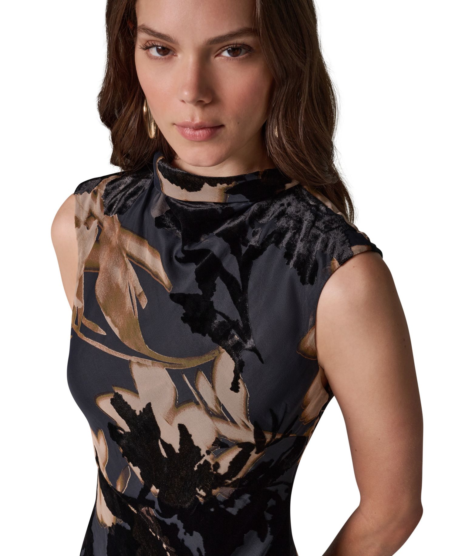 Women's Floral-Print Velvet Burnout A-Line Midi Dress