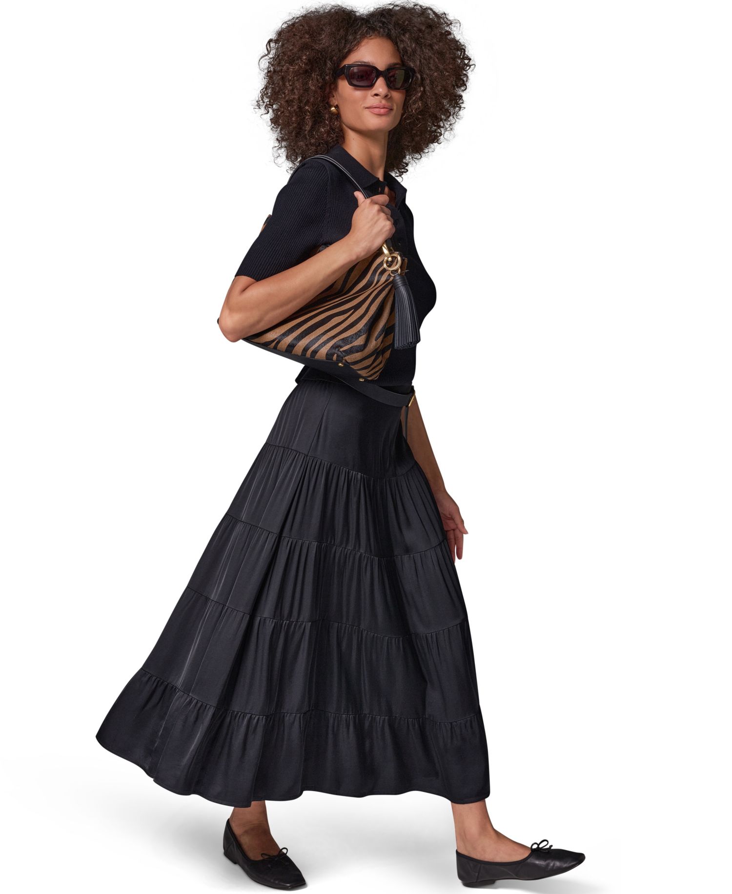 Women's Satin Midi Tiered Skirt