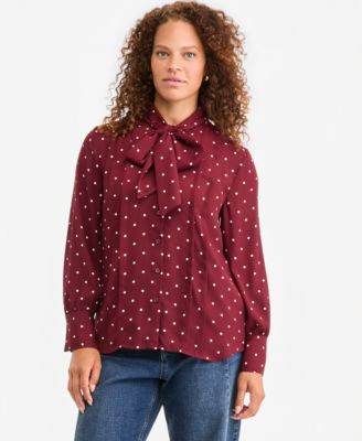 Women's Long-Sleeve Tie-Neck Crepe Blouse