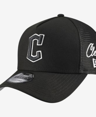 Men's Black Cleveland Guardians Side Script 9FORTY A-Frame Trucker Adjustable Hat
