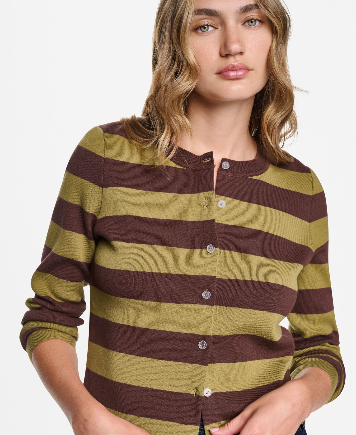 Petite Striped Cotton-Blend Cardigan
