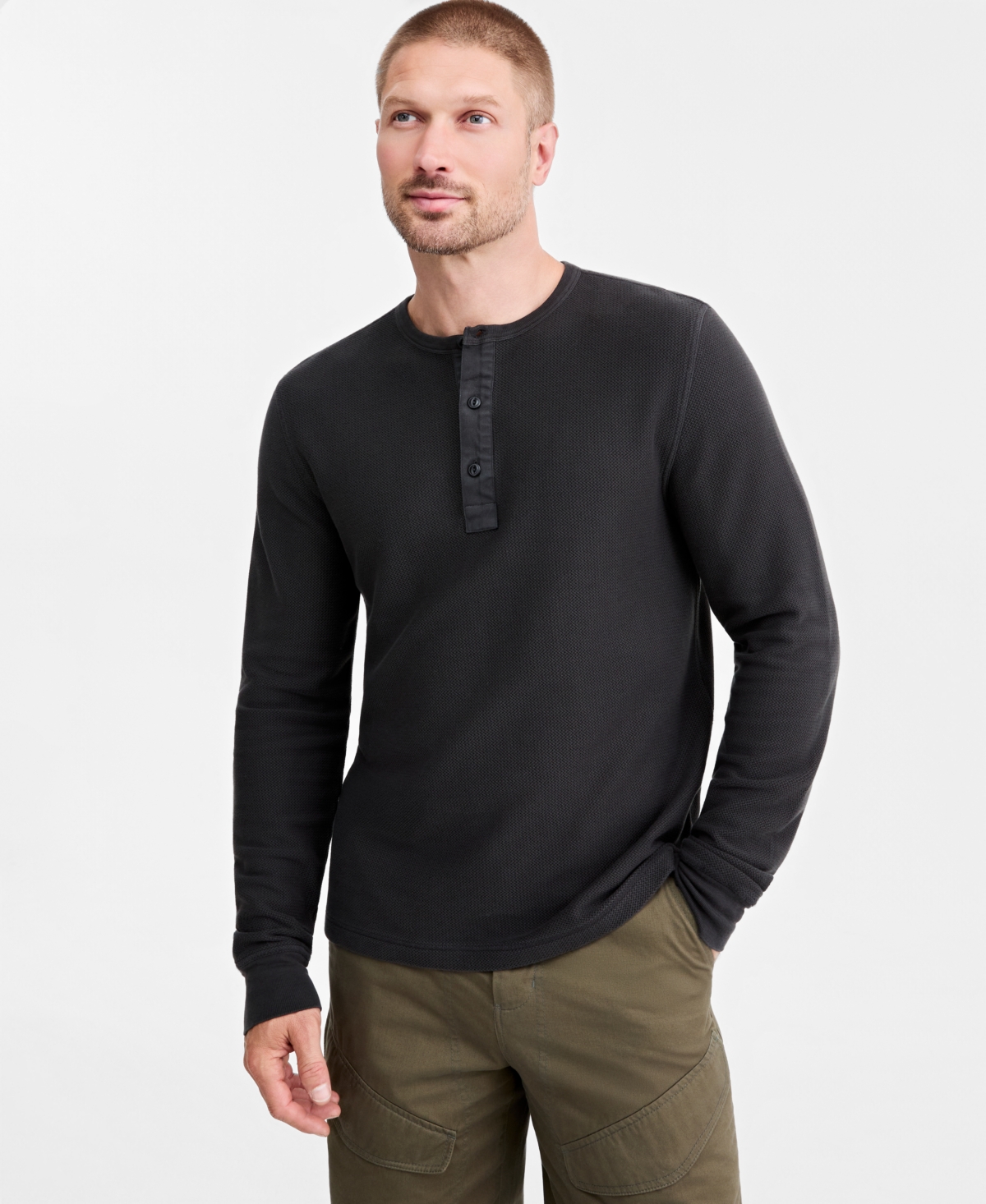 Sun + Stone Men's Thermal-Knit Long-Sleeve Henley, Macy's Exclusive