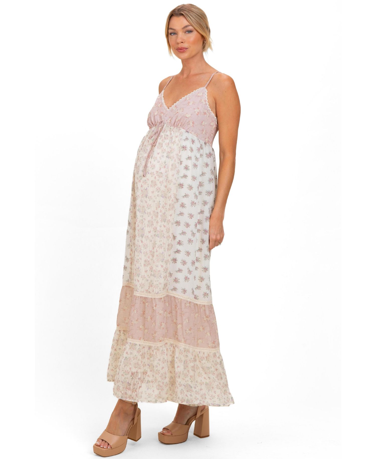 Maternity V-Neck Floral Maxi Dress