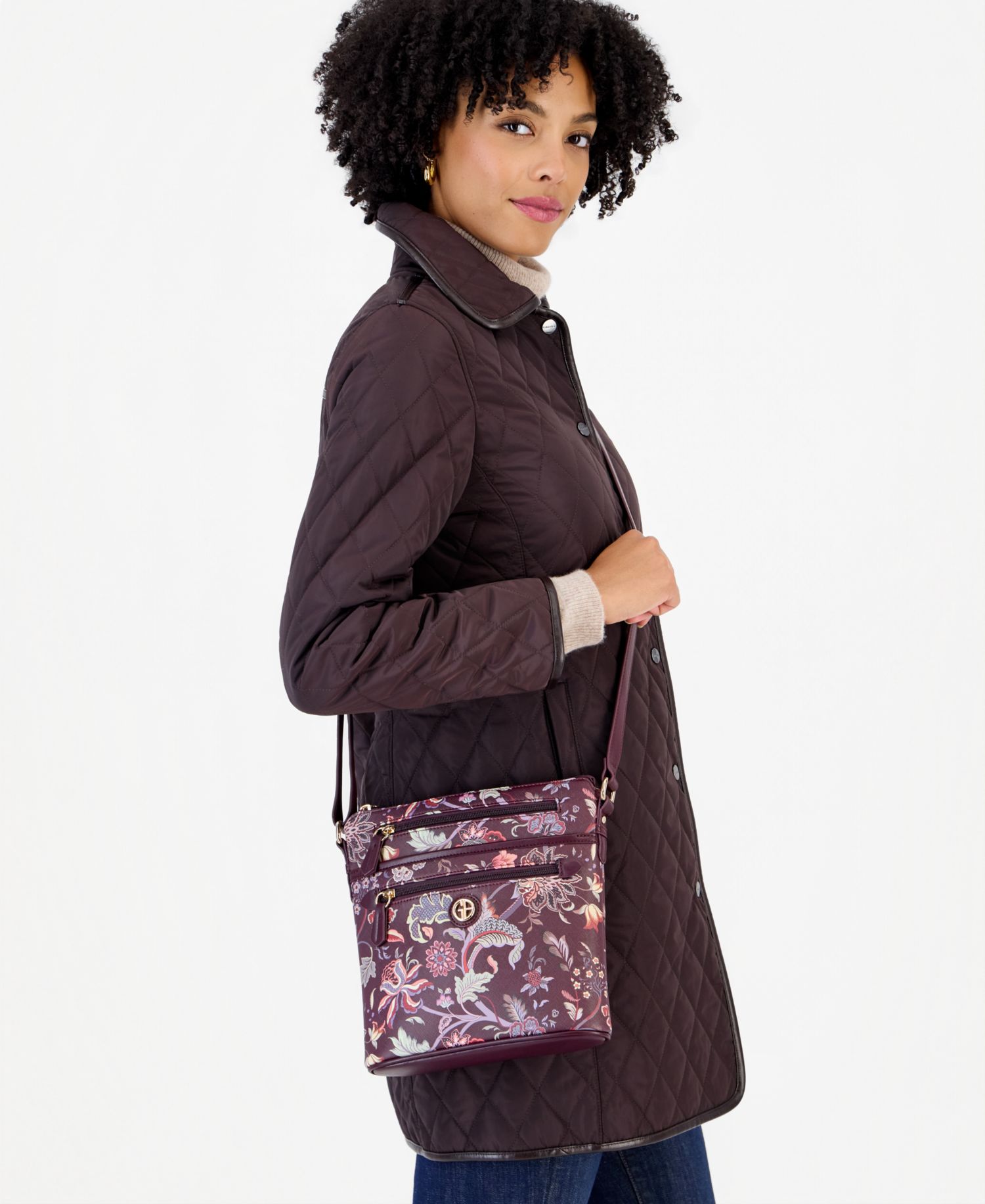Dark Floral North South Crossbody Bag