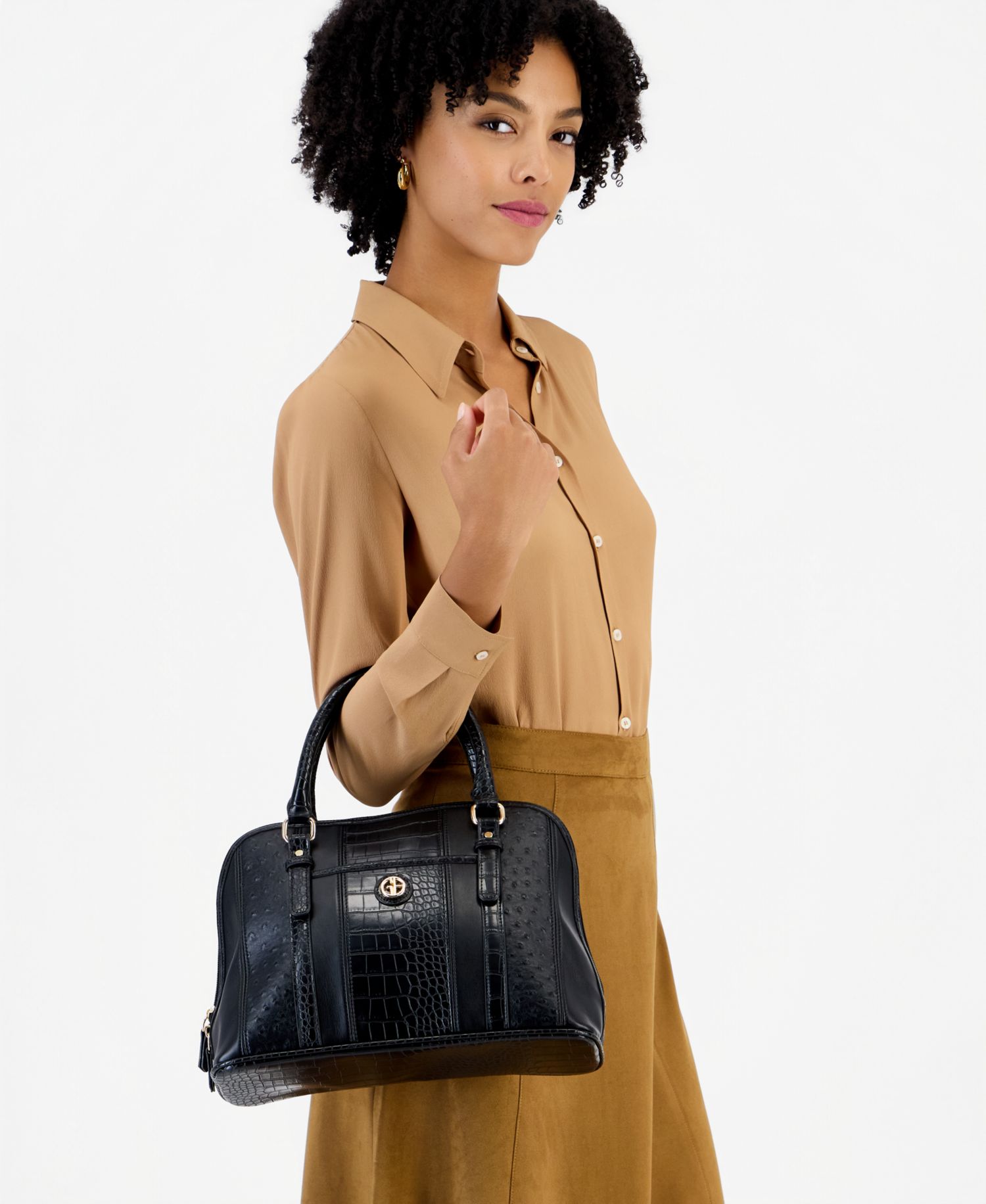 Mixed Media Detailed Dome Satchel