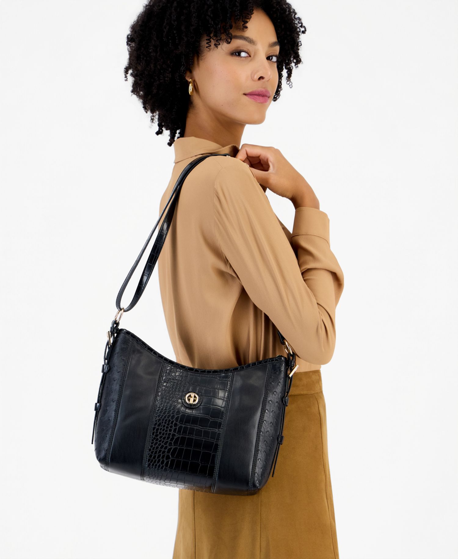 Mixed Media Soft Shoulder Bag