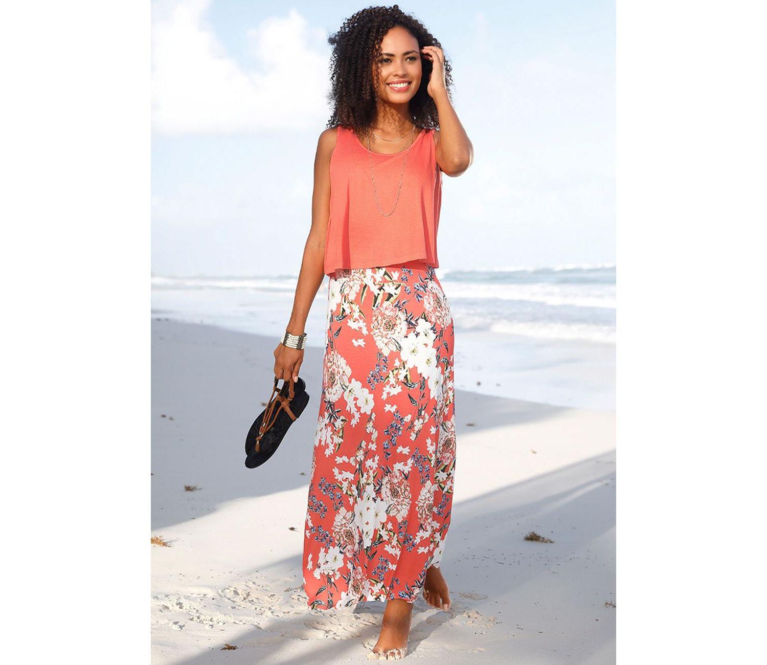 Women's Viscose Printed Layered Look Everyday Comfort Maxi Dress
