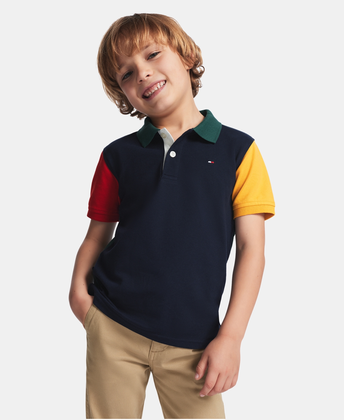 Tommy Hilfiger Babies' Boys' 2t-7 Color-blocked Short-sleeve Polo Shirt In Navy Blazer