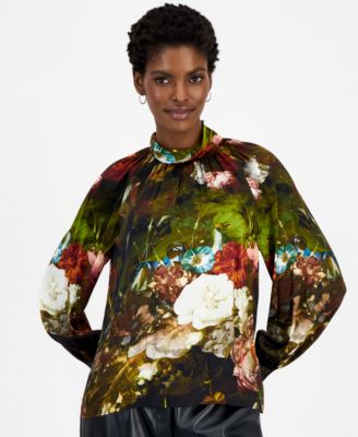 Women's Vivian Mock Neck Long-Sleeve Floral-Print Blouse