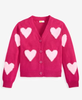 Girls' 5-20 Textured Heart Long-Sleeve Cardigan