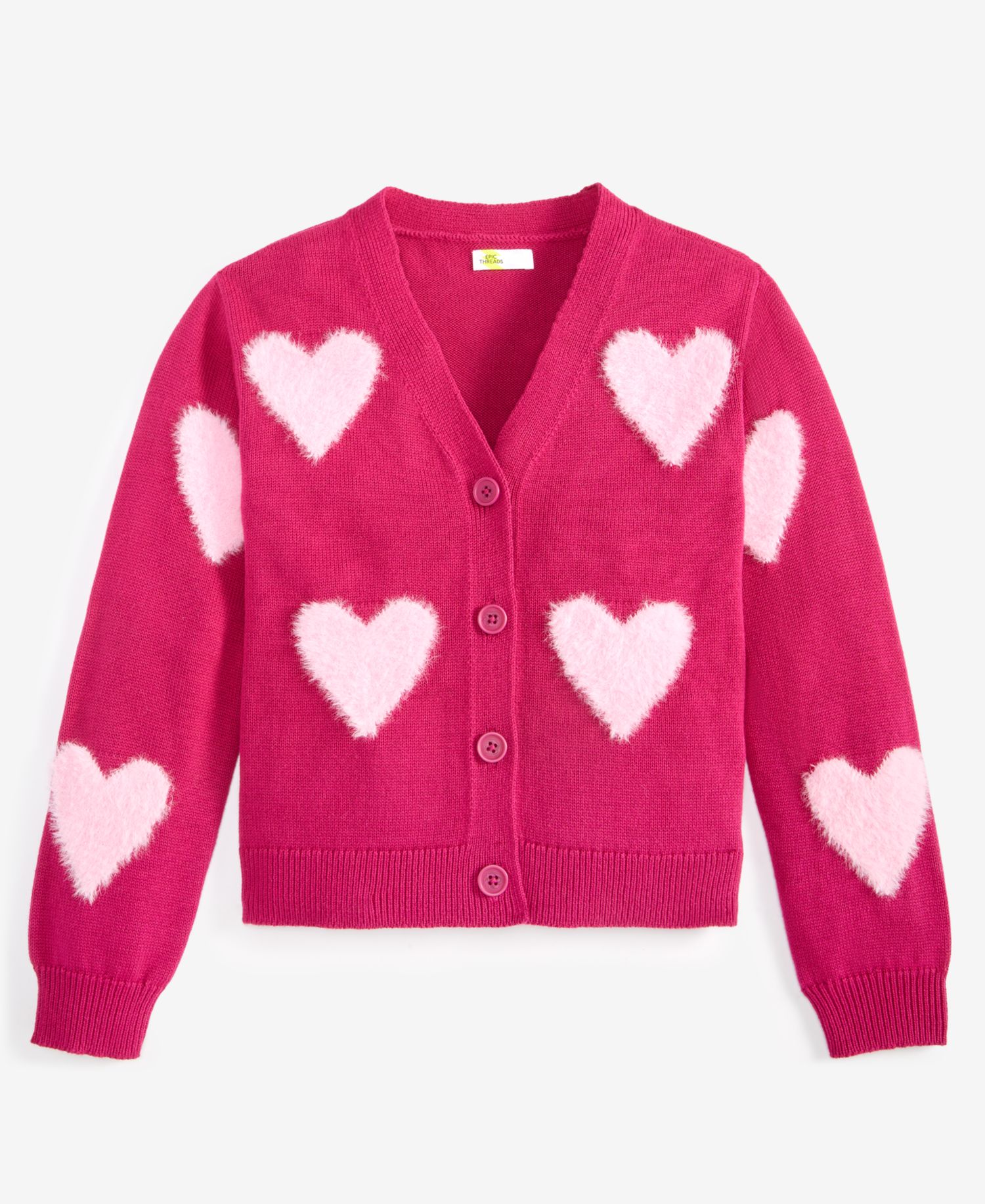 Girls' 5-20 Textured Heart Long-Sleeve Cardigan
