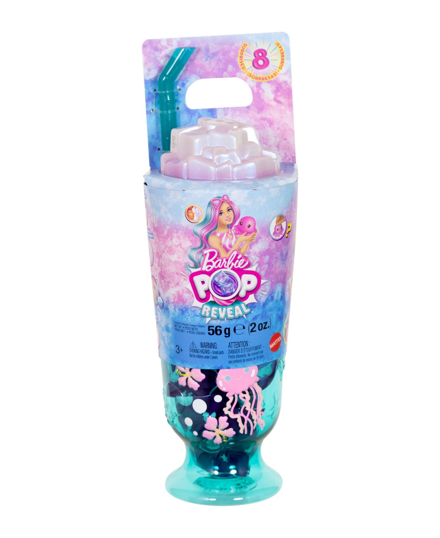 Модная кукла Barbie Pop Reveal Sea Slushy, 12.75", меняет цвет волос, с питомцем — фото 4