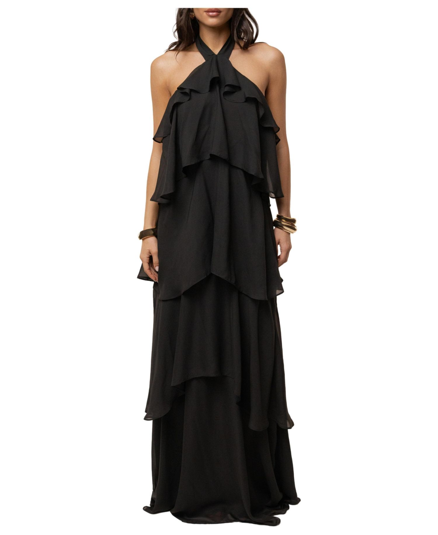 Women's Head In The Clouds Halter Tiered-Ruffle Wedding Guest Maxi Dress
