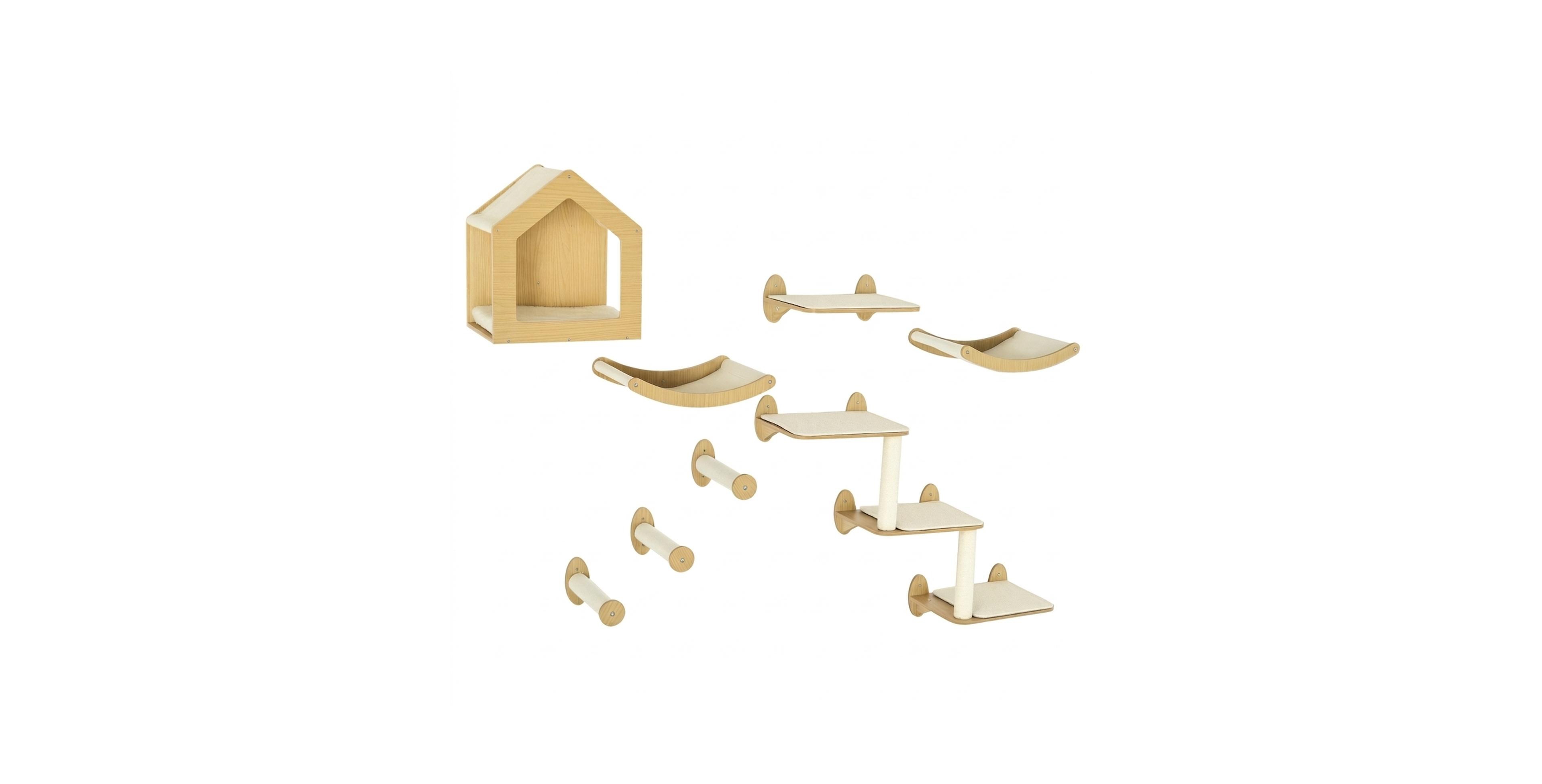 Ruie 8-Piece Cat Wall Shelf Set with Condo Scratching Posts and Hammock