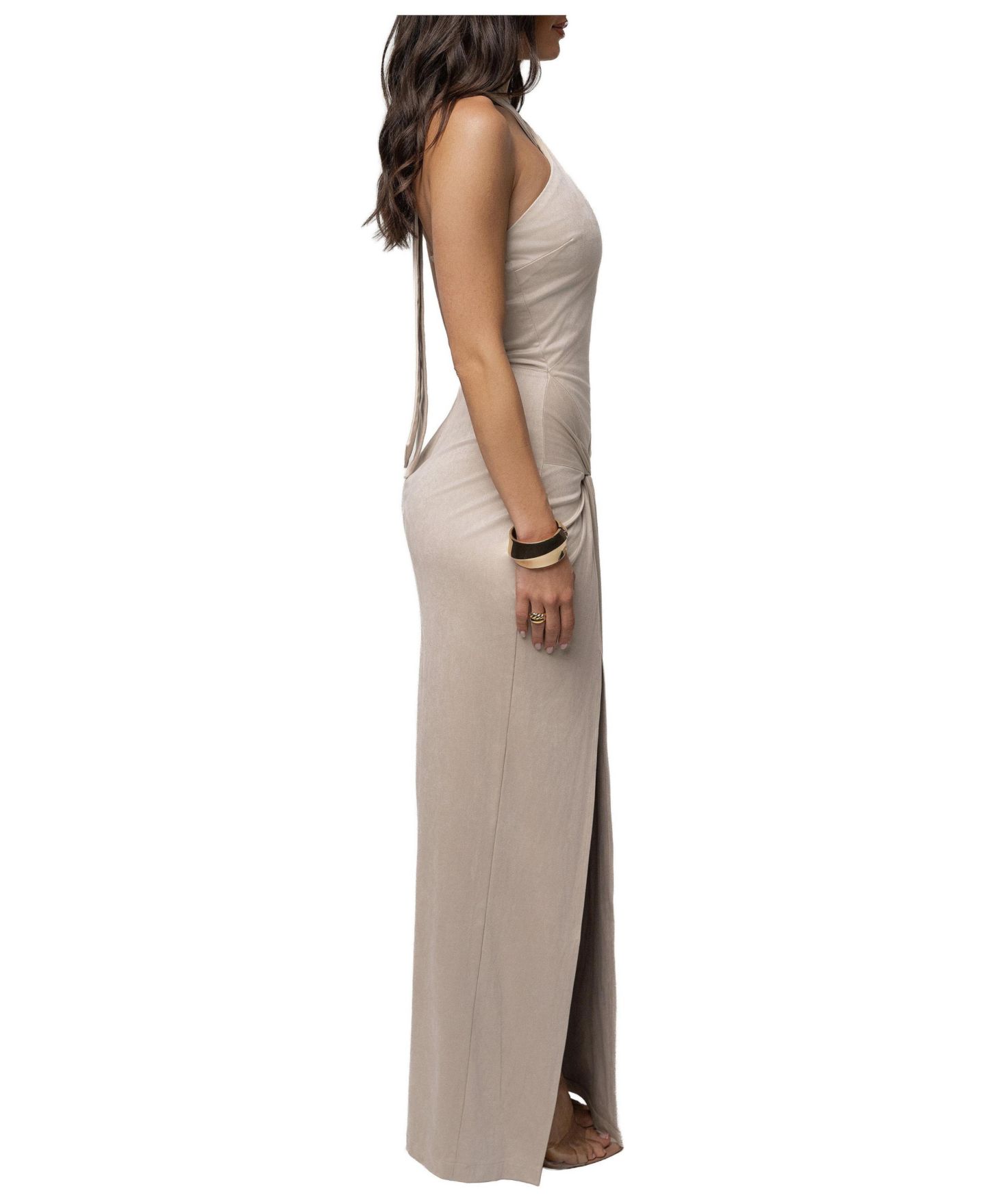 Женское платье JLUXLABEL Charlotte Halter Sleeveless Maxi, цвет: Бежевый — фото 2