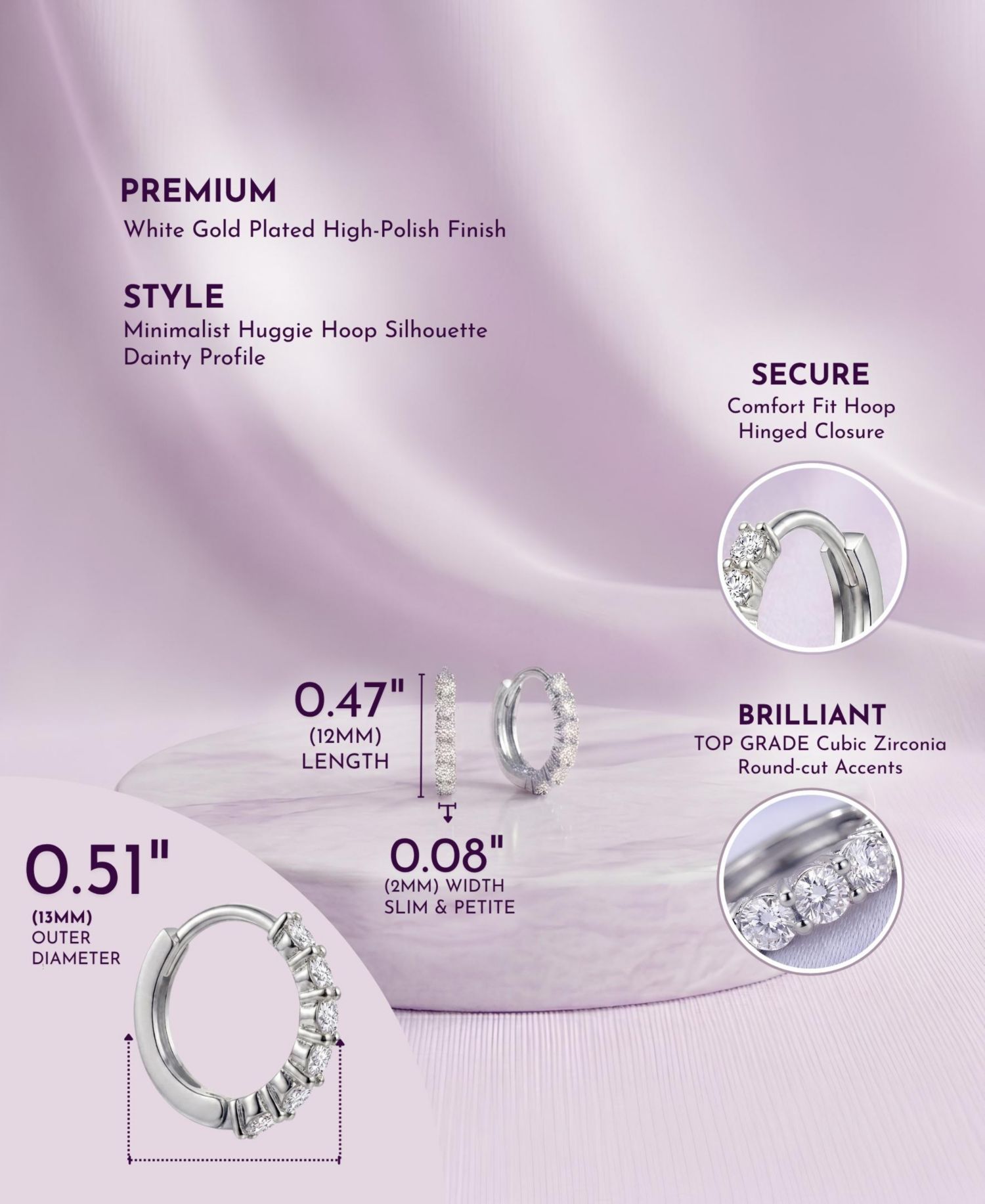 Dainty 12MM Sparkling CZ Extra Mini Huggie Hoop Earrings