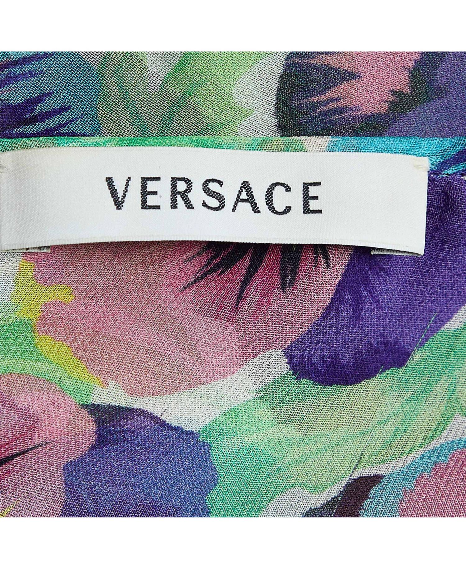 Versace Women's Floral-Print Scoop Neck Silk Kaftan Blouse