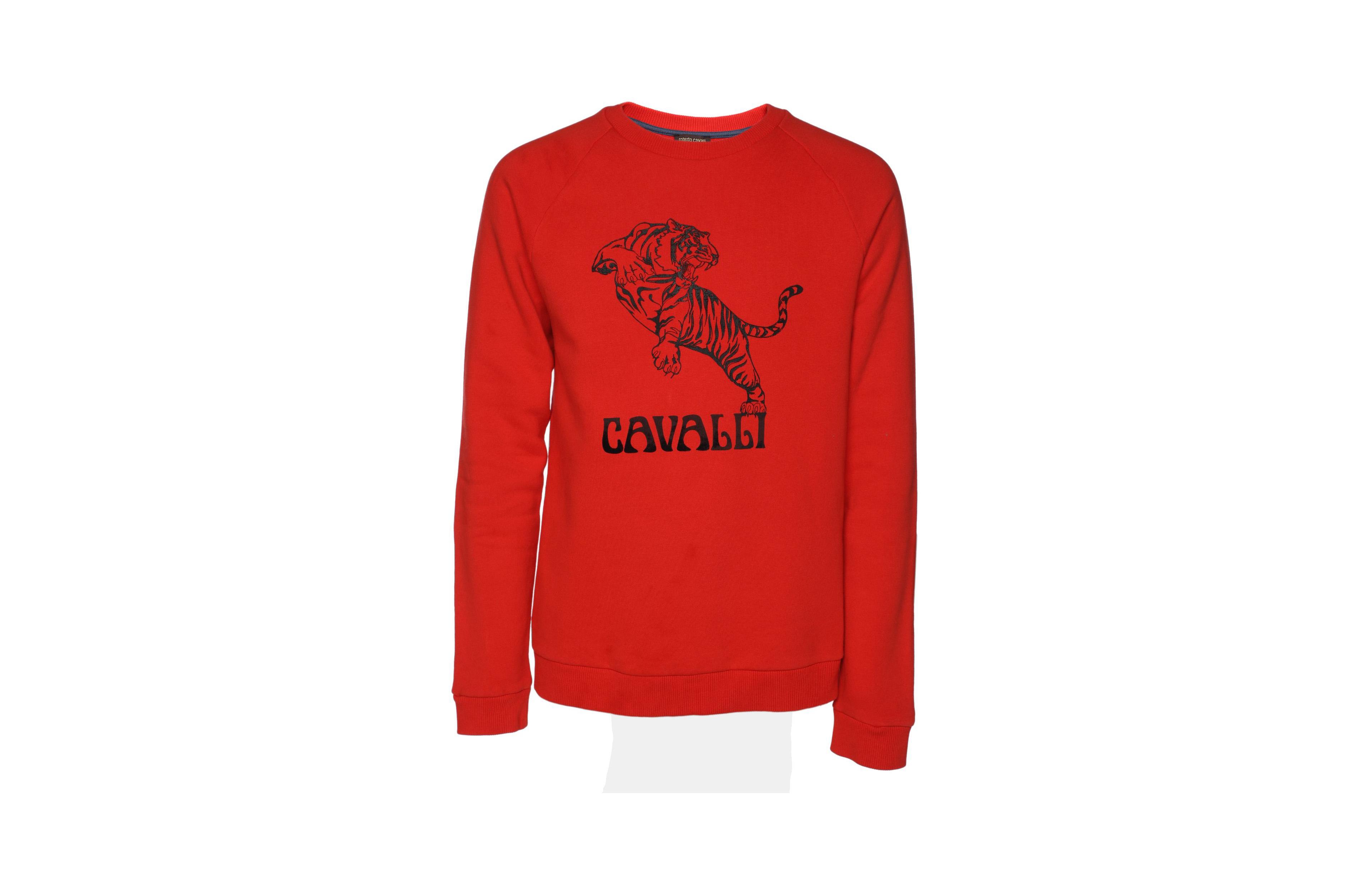 Pre-Owned Roberto Cavalli Men's ange Cotton Knit Blend Tiger Print Sweatshirt