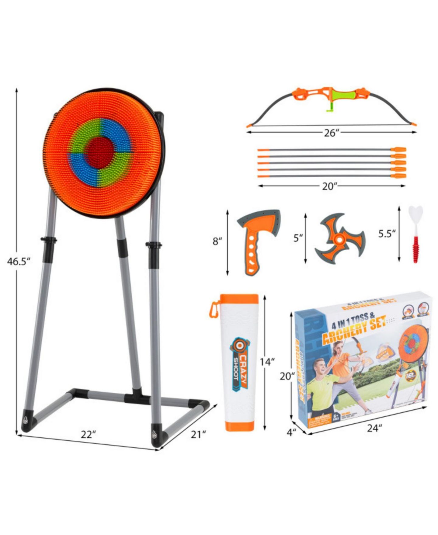 Детские игрушки SUGIFT 4-in-1 Axe Throwing Game Set with Bristle Target, 27.5" x 19.5" x 55", Ages 8+, цвет: Оранжевый — фото 3