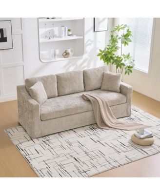 83.86" Modern 3-Seater Couch Sofa Soft Chenille Fabric with Removable Cover and 5 Pillows