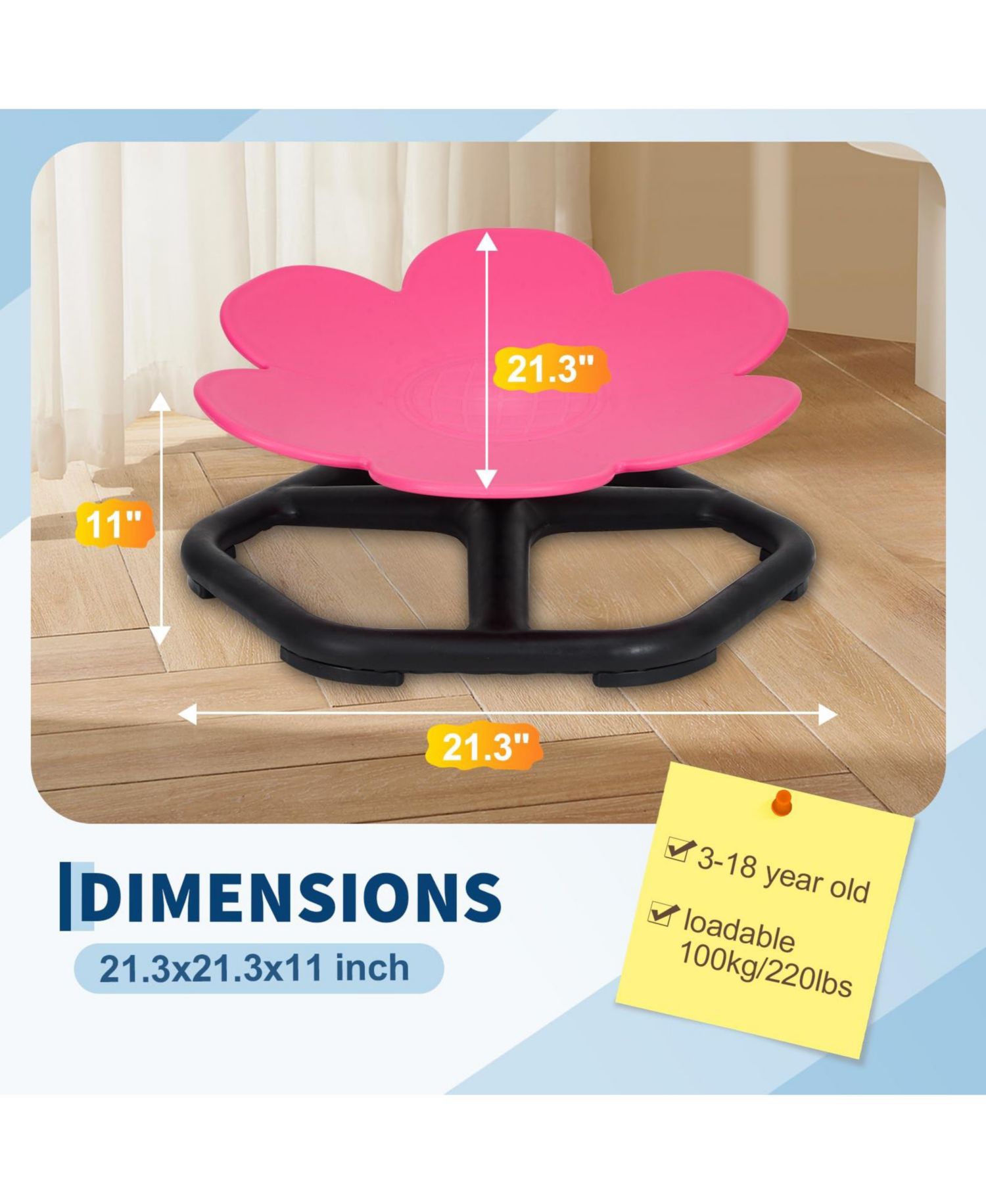 Kids Active Spin Chair - Flower Design Balance Seat with Non-Slip Pads, 220 lb Capacity
