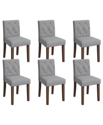 Dining Chairs Set for 6, Cotton Linen Upholstered Dining Chair with High Back and Wooden Legs, Chair for Kitchen/Living Room/Restaurant