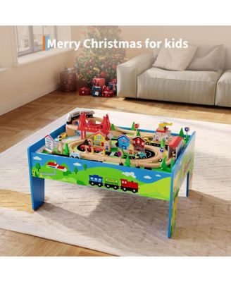 Train and City 2 in 1 Reversible 80-Piece Wooden Activity Table, Ages 3+