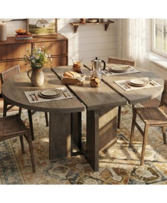 47"-63" Extendable Farmhouse Dining Table with Arched Legs, Round to Oval