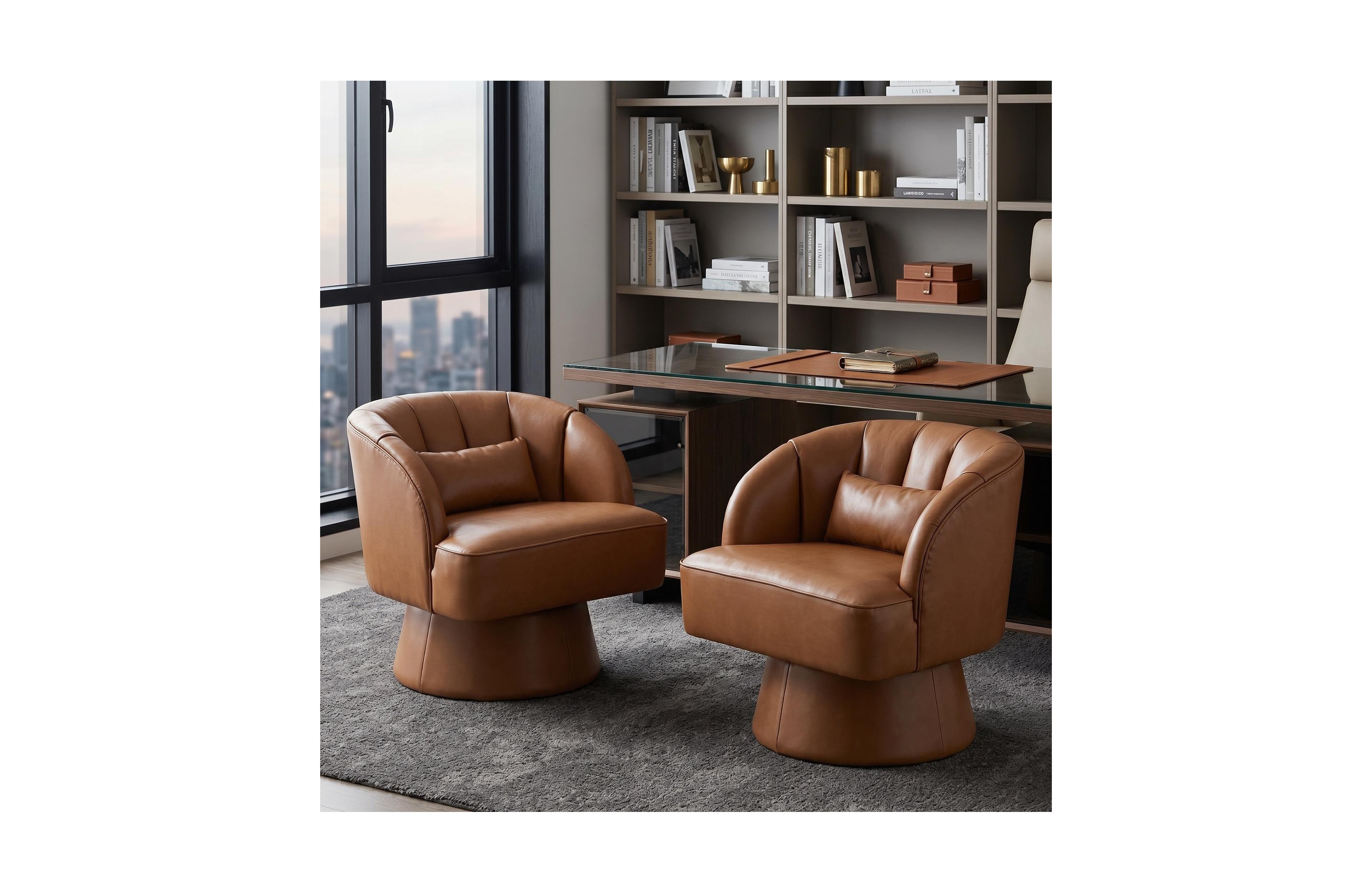 homfan 360degree(s) Swivel Barrel Chairs Set of 2, Ultra-Plush Pu Seat with Cloud-Like Padding and Striped Backrest, Round for Living Room, Bedroom