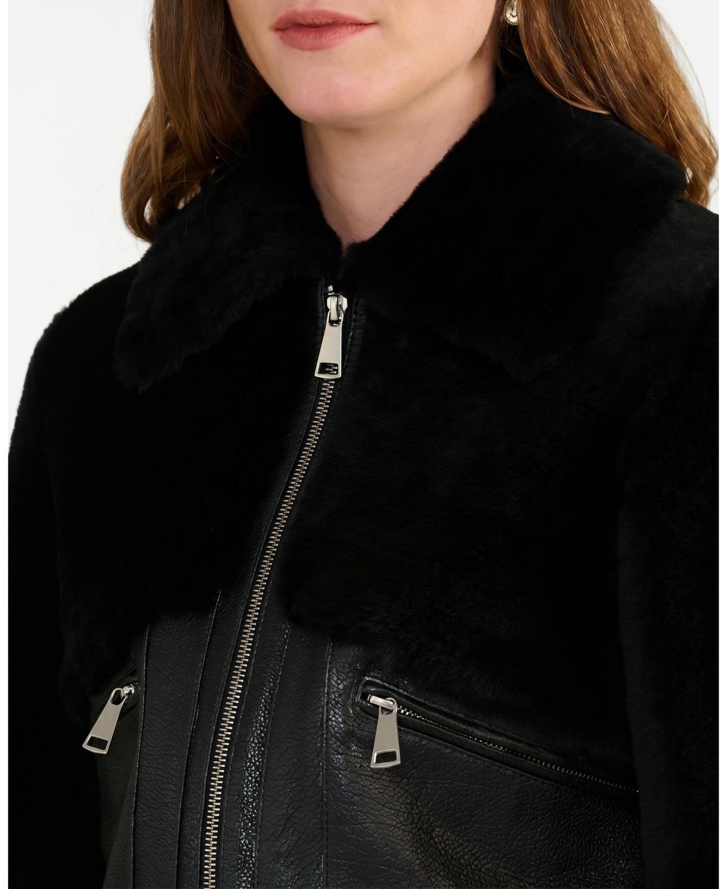 Женская куртка Furniq UK Emery Leather and Shearling, цвет: Чёрный — фото 4